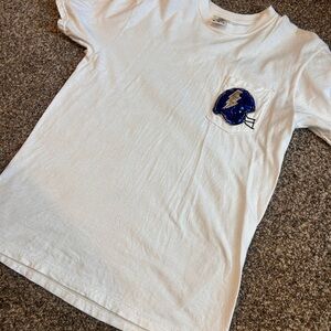 Comfort Colors boutique Tee with Blue Helmet sequence Design